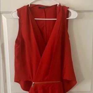 Red Cowl neck straight leg jumpsuit